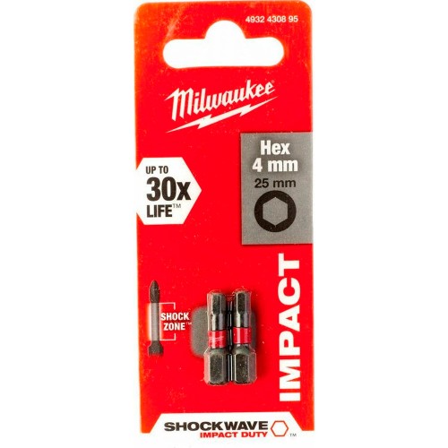 Бита Milwaukee SHOCKWAVE HEX4x25мм 2шт (895)