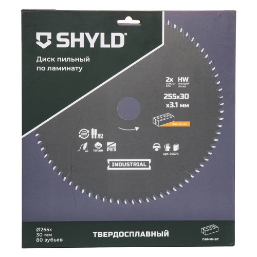 Диск пильный по ламинату SHYLD 255х30мм 80Т (20570)