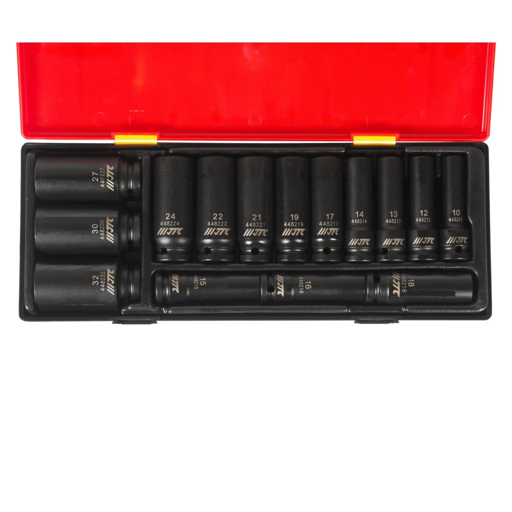 Набор головок торцевых глубоких ударных 6-гранных 1/2" 10-32мм (в кейсе) 15 шт JTC