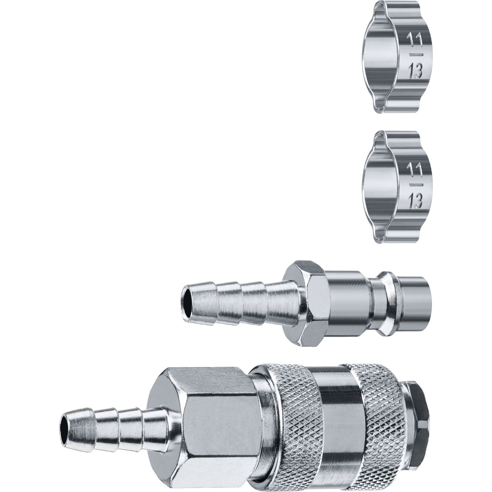 ЗУБР (штуцер _елочка_, 8 мм - рапид муфта) + (рапид штуцер-штуцер _елочка_, 8 мм) + (обжимные хомуты 2 шт), набор, Профессионал (64920-08-H)