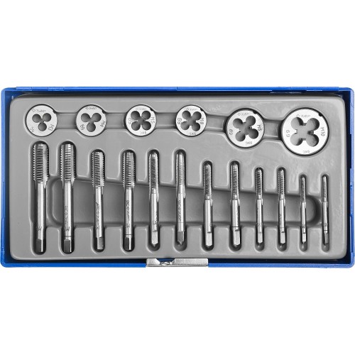 ЗУБР 18 предм., сталь 9ХС, набор метчиков и плашек в пластиковом боксе (28120-H18)