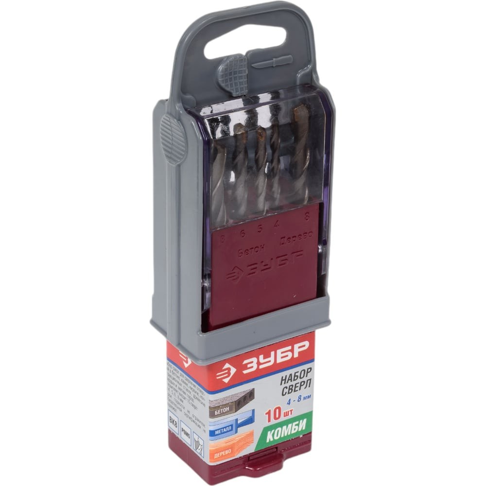 ЗУБР 10 шт, 4 - 8 мм, в супер боксе, набор комбинированных сверл (4-29704-H10-SB)