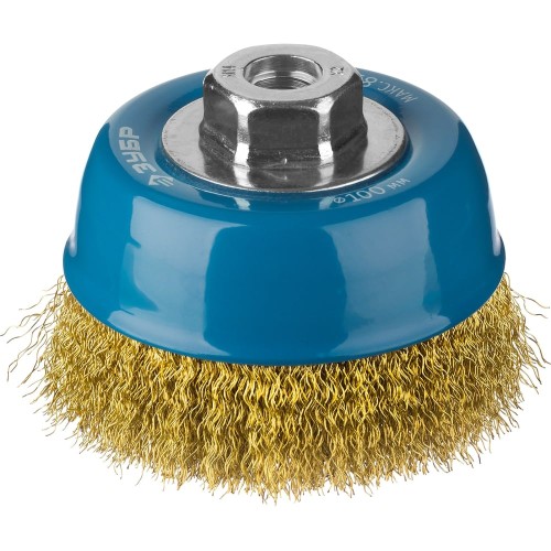 ЗУБР 100 мм, витая стальная латунированная проволока 0.3 мм, чашечная щетка-крацовка для УШМ, Профессионал (3526-100)