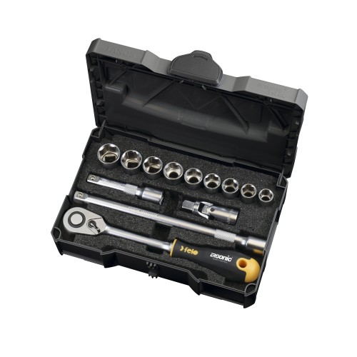 Набор метрических головок 1/2" с удлинённой трещоткой Ergonic в кейсе, 13 шт, Felo 05681318