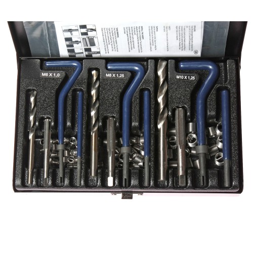Набор инструментов и вставок для восстановления резьбы М6х1.0-М8х1.25-М10х1.25мм 87 предметов JTC