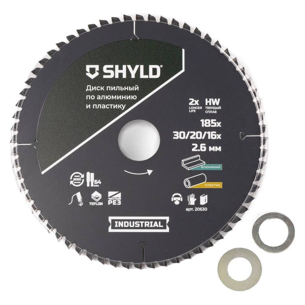 Диск пильный по алюминию и пластику SHYLD 185х30/20/16мм 64Т (20630)