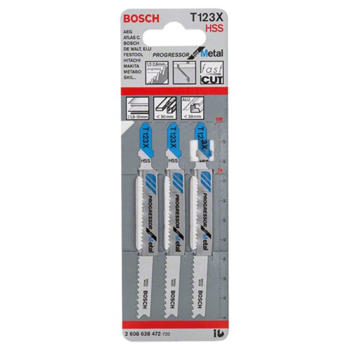 Набор пилок для лобзика по металлу Bosch Т123X HSS 100мм 3шт (472)