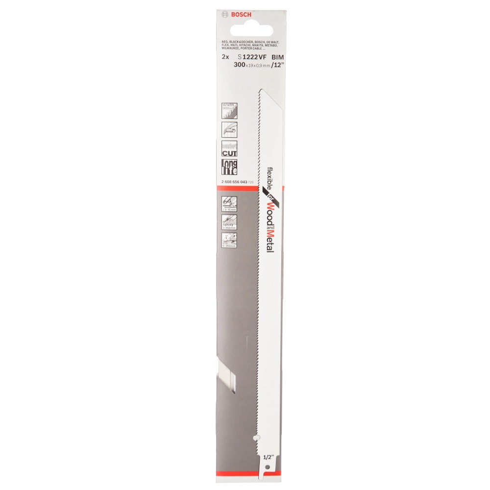 Полотно для сабельной пилы универсальное Bosch S1222 VF 300мм 2шт (043)