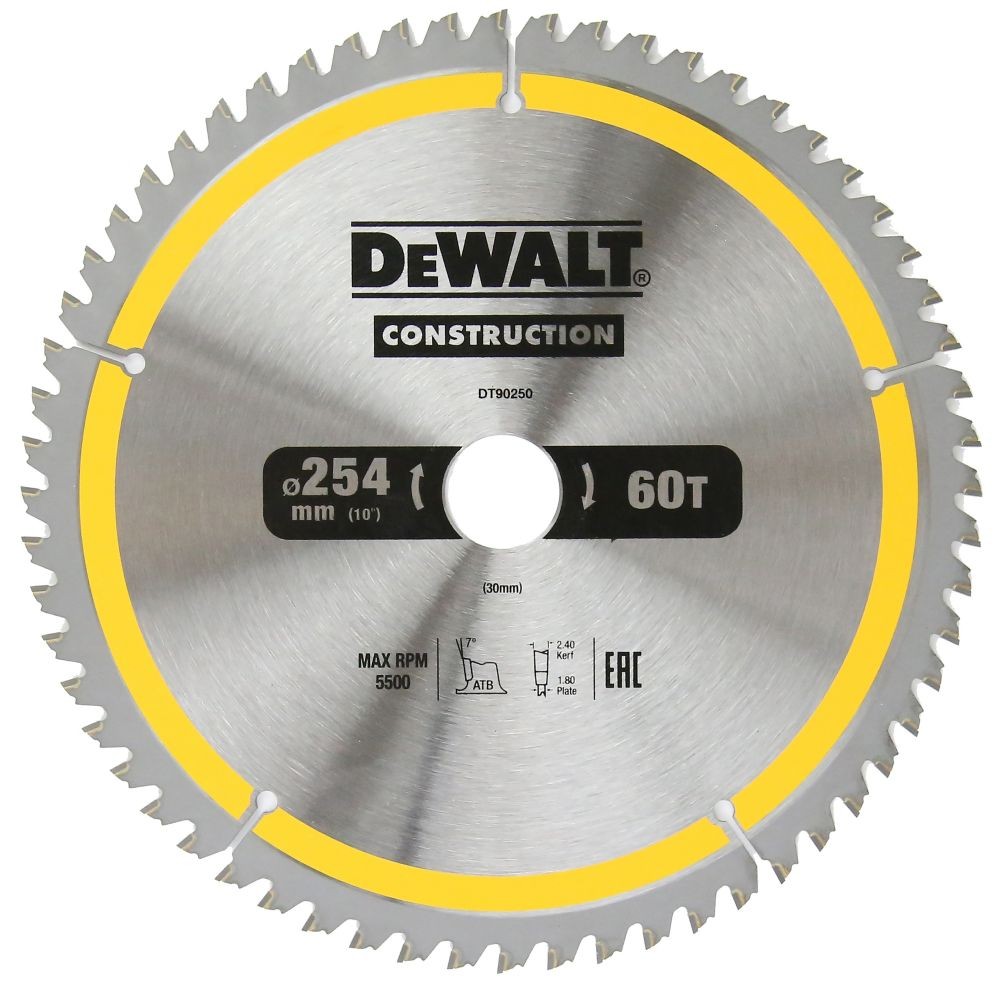 Диск пильный по дереву DeWalt CONSTRUCTION DT90250 254х30мм 60T