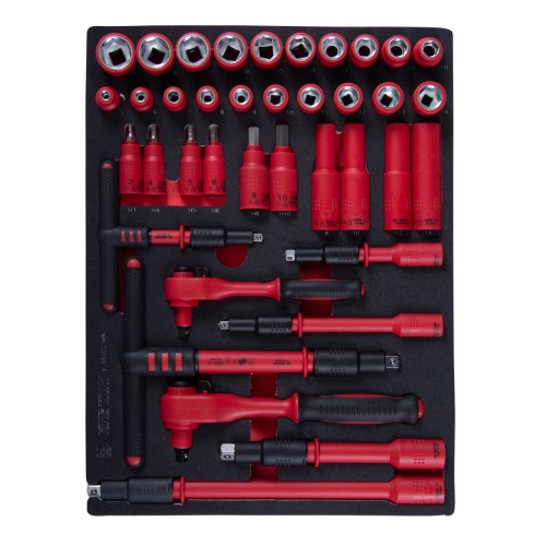 Набор торцевых диэлектрических головок с принадлежностями 1/4", 3/8", шестигранные, 5-19 мм, 38 пред