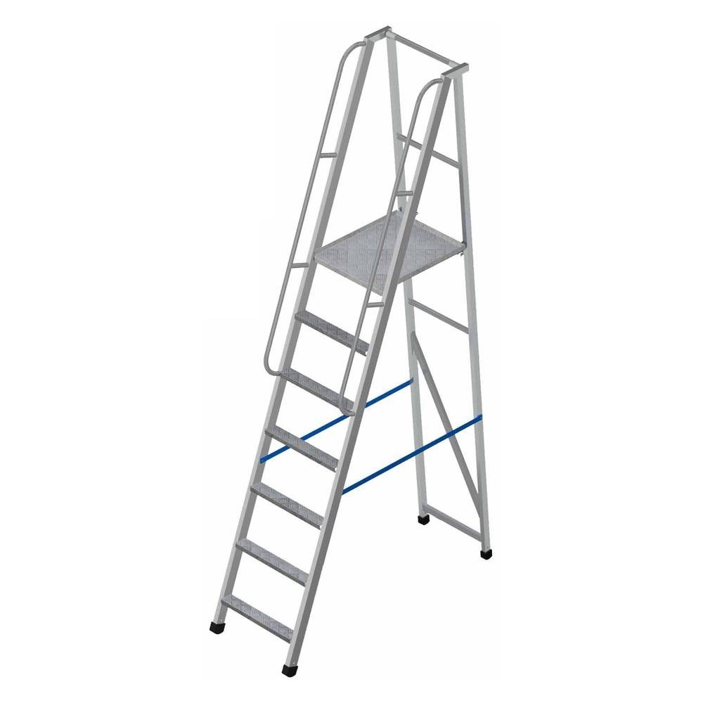 Лестница-платформа фиксированной высоты алюминиевая MEGAL ЛПФВА Н=1.8-6 с широкими ступенями