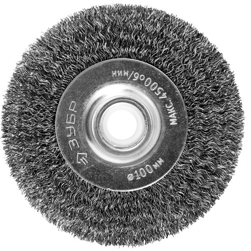 ЗУБР 100 х 12.7 мм, витая, стальная проволока 0.3 мм, дисковая щетка-крацовка для точильно-шлифовального станка, Профессионал (35185-100)