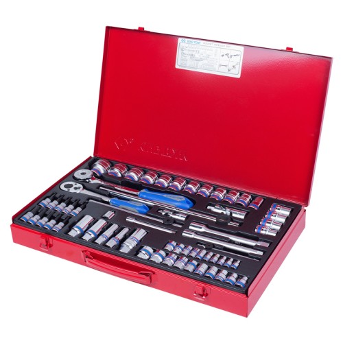 Набор торцевых головок с принадлежностями 1/4", 3/8", 1/2", шестигранные, 4-32 мм, 62 предмета KING