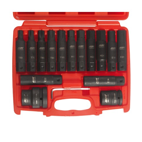 Набор бит 3/4" SPLINE Е18-24, TORX Т60-100, HEX Н17-24 ударных с держат. 3/4", 1" 107мм 16 пр. JTC