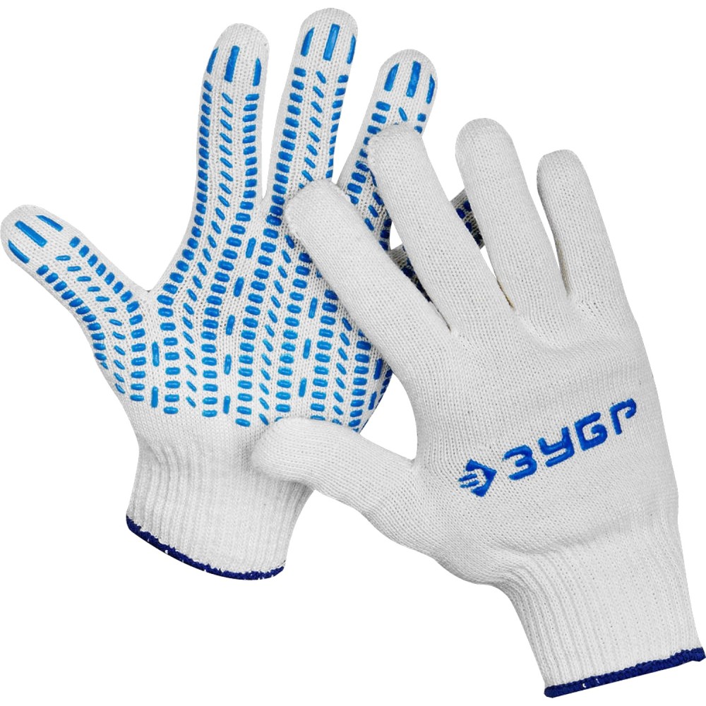 ЗУБР ПРОТЕКТОР S-M, х/б перчатки с мягким покрытием ПВХ-гель _протектор_, увеличенная площадь покрытия, 10 класс, Профессионал (11452-S)