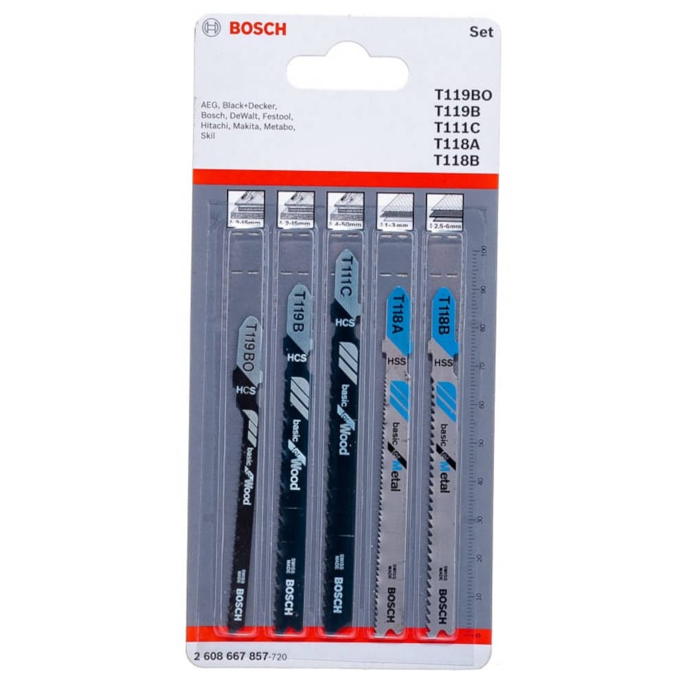 Набор пилок для лобзика по дереву и металлу Bosch 5шт (857)