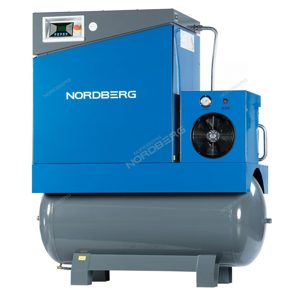 Компрессор винтовой, 15кВт, ресивер 500л, 10Бар, 1910л/мин, осушитель NORDBERG NCA20RD