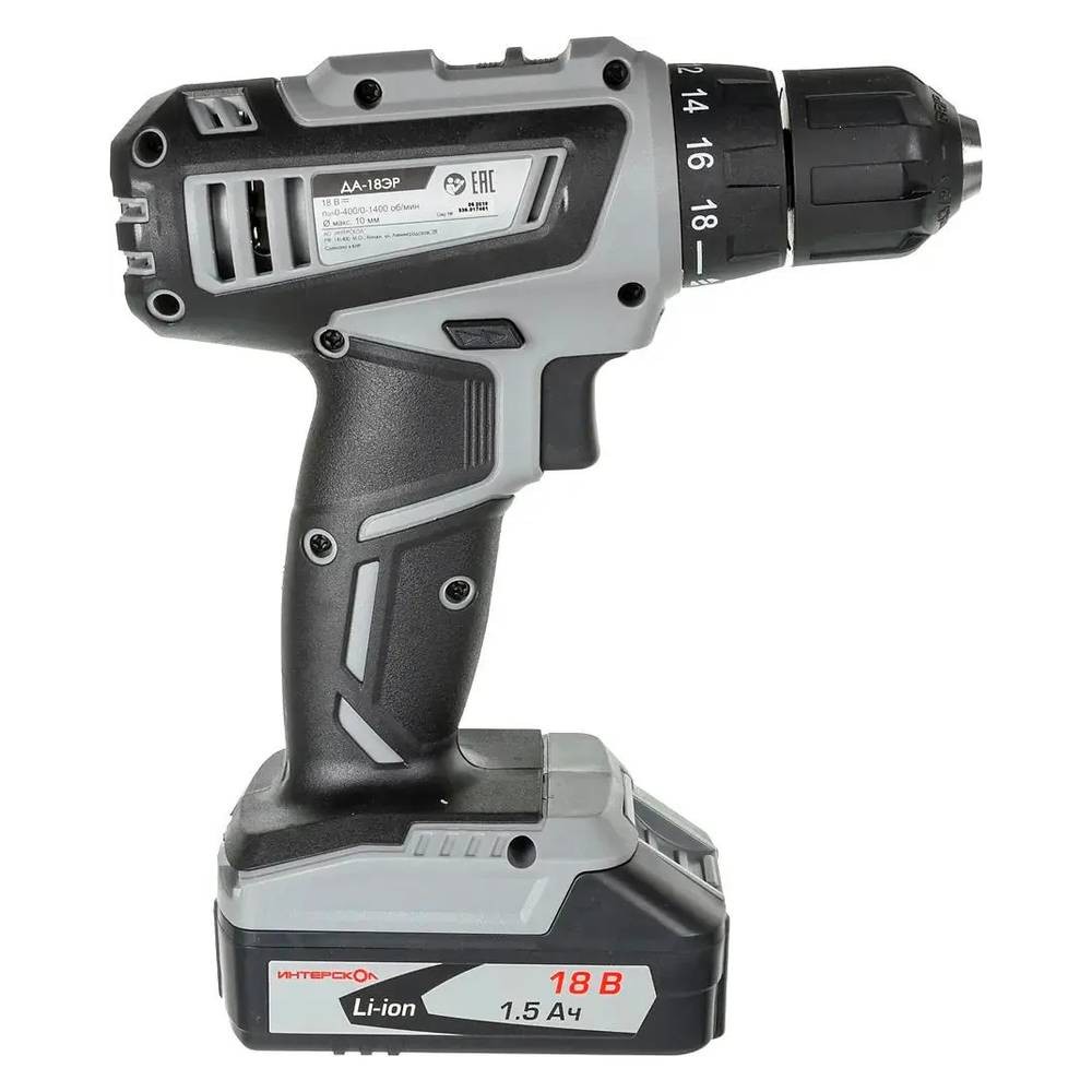 Аккумуляторная дрель-шуруповерт ИНТЕРСКОЛ ДА-18 ЭР ДМ(597.3.2.00)