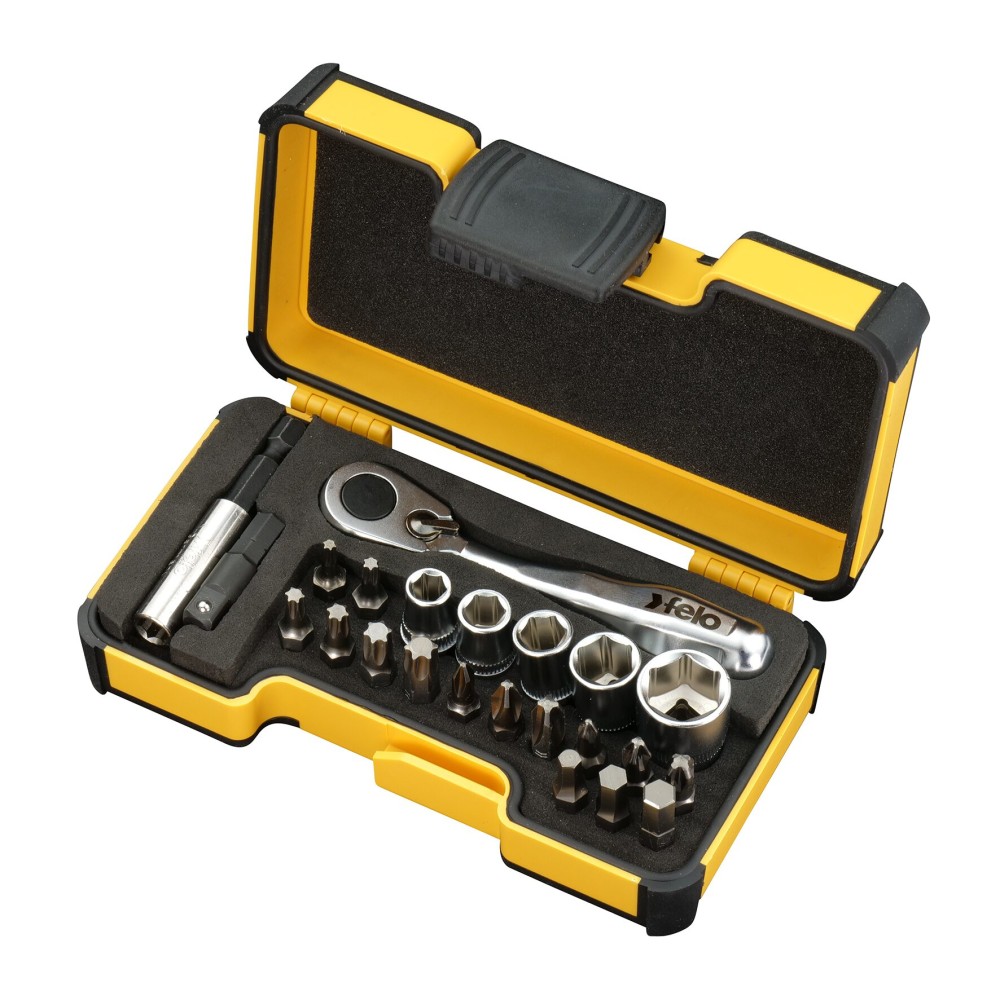 Набор бит PZ/PH/TX/HEX и метрических головок с мини-трещоткой в кейсе, 23 шт, Felo 05772306
