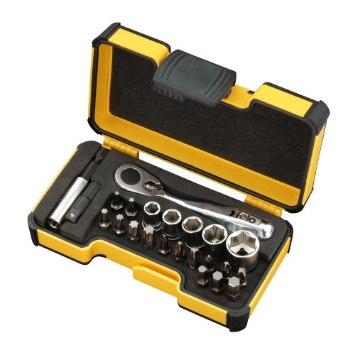 Набор бит PZ/PH/TX/HEX и метрических головок с мини-трещоткой в кейсе, 23 шт, Felo 05772306