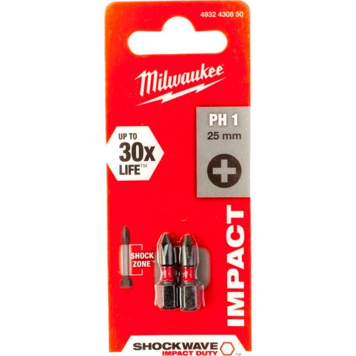 Бита Milwaukee SHOCKWAVE PH1x25мм 2шт (850)