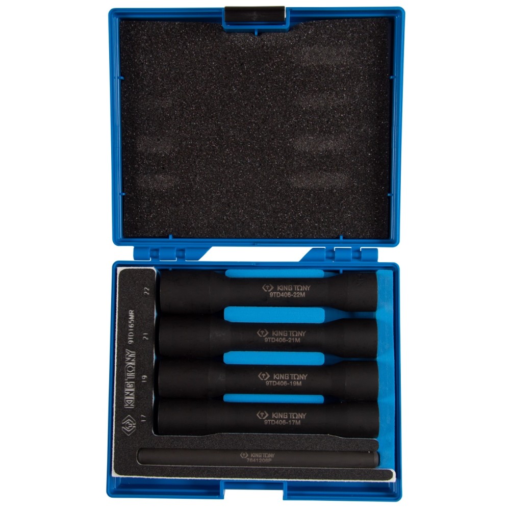Набор торцевых головок для поврежденных гаек и болтов, 17, 19, 21, 22 мм, 5 предметов KING TONY 9TD1