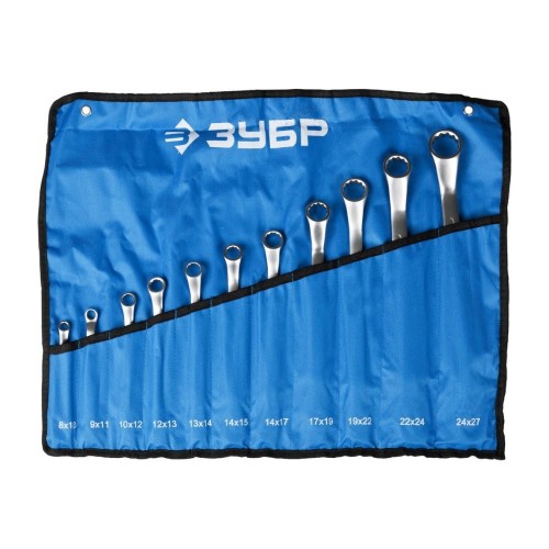 ЗУБР 11 шт, 8 - 27 мм, набор изогнутых накидных гаечных ключей, Профессионал (27132-H11)