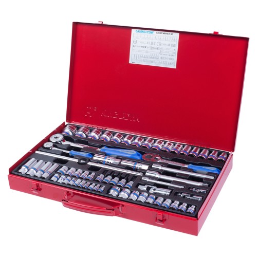 Набор торцевых головок с принадлежностями 1/4", 3/8", 1/2", 6-гранные, 4-32 мм, 62 предмета KING TONY