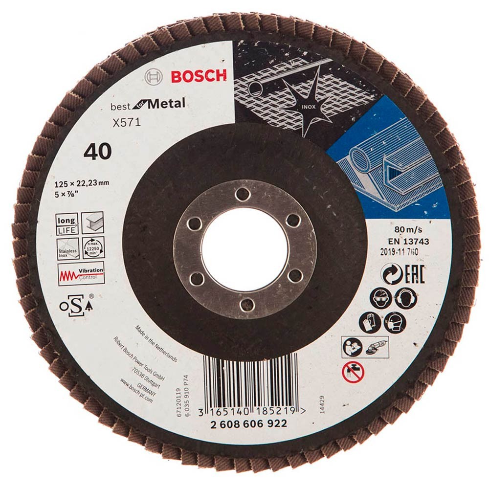 Круг лепестковый торцевой по металлу Bosch X571 Best for Metal 125х22.2мм K40 (922)