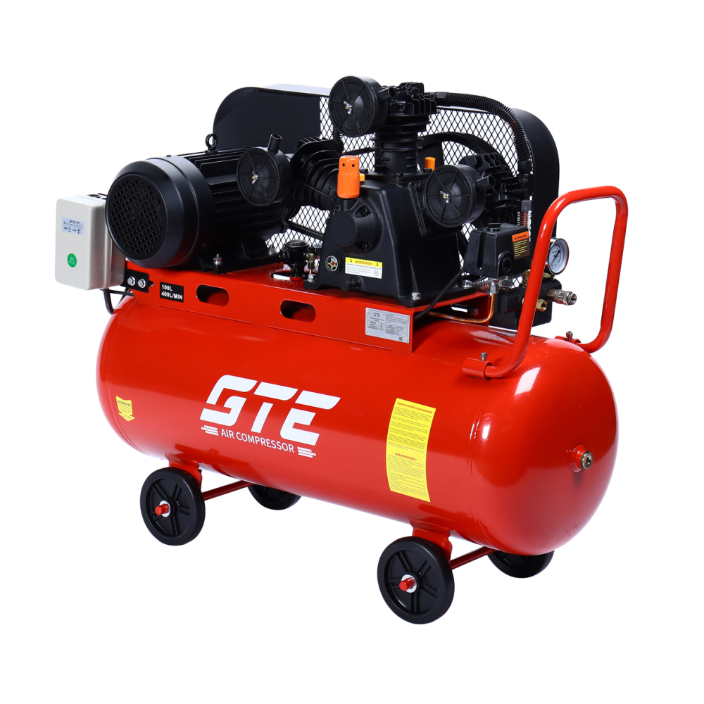 Компрессор пневматический 380В 3.0кВт 8атм. 400л/мин. ресивер-100л ременной GTE