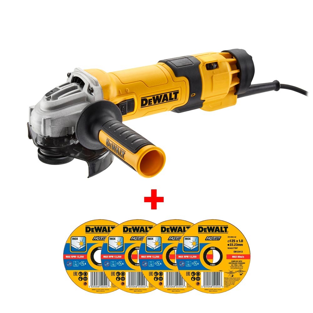 Машина шлифовальная угловая DeWalt DWE4257D4 + 4 диска