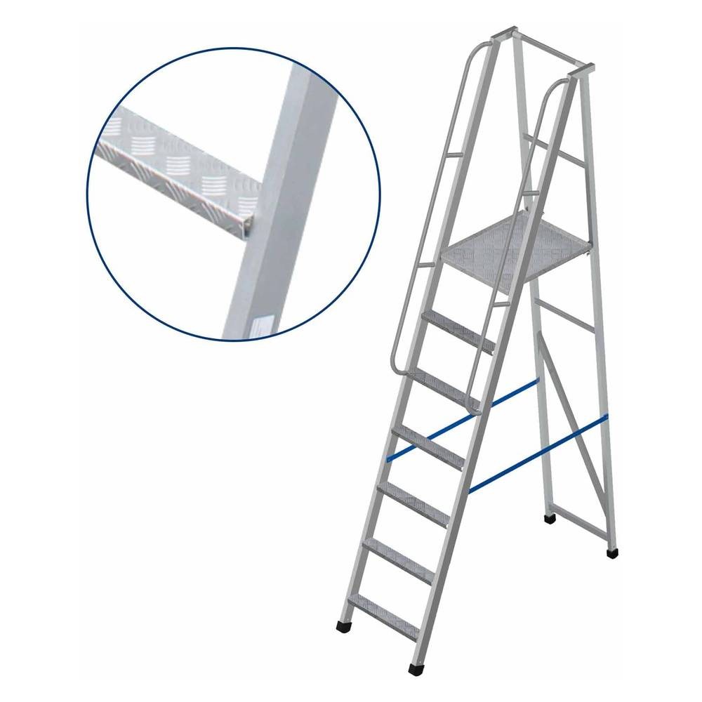 Лестница-платформа фиксированной высоты алюминиевая MEGAL ЛПФВА Н=1.8-6 с широкими ступенями