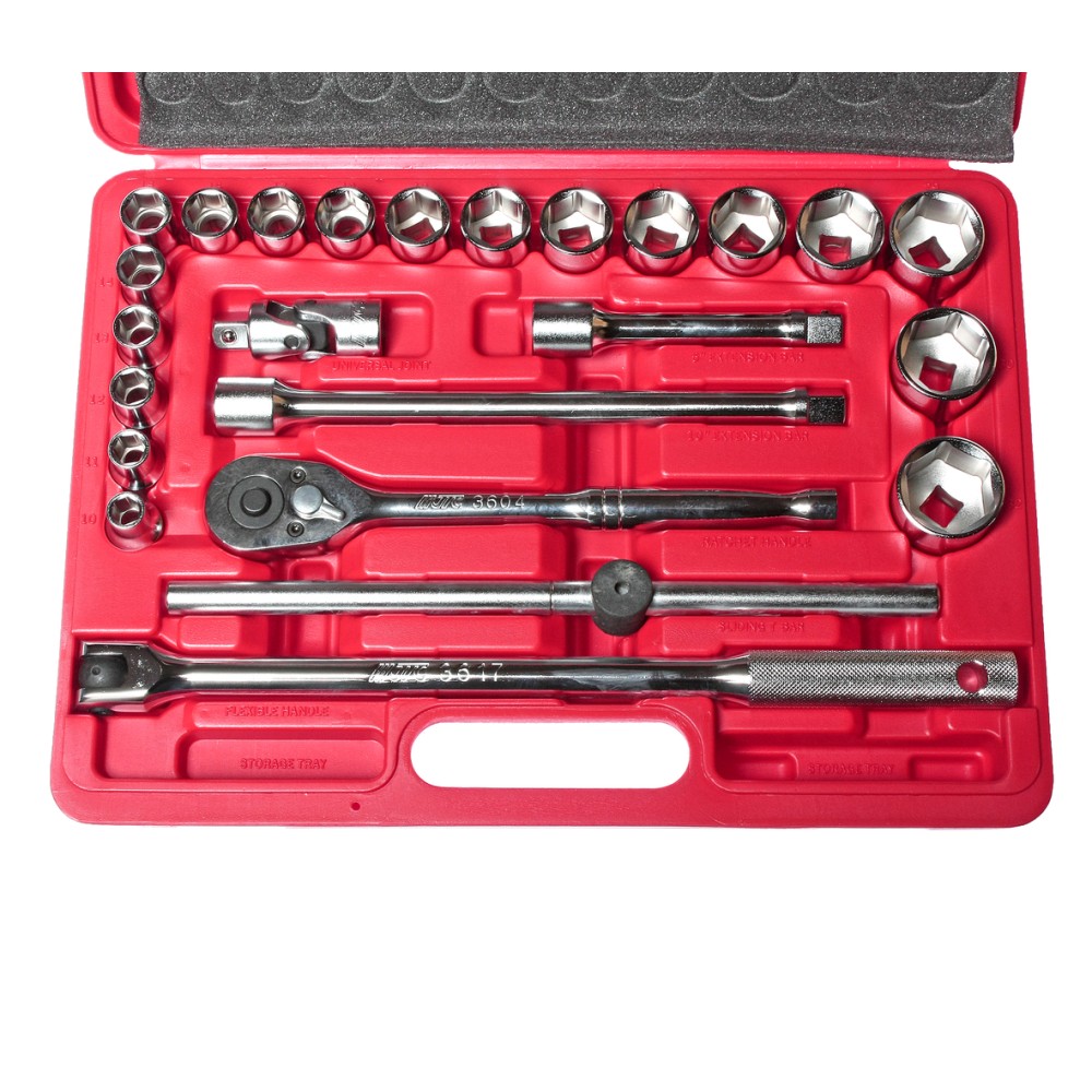 Набор головок торцевых 1/2" 6-ти гранных 10-32мм 24 предмета в кейсе JTC