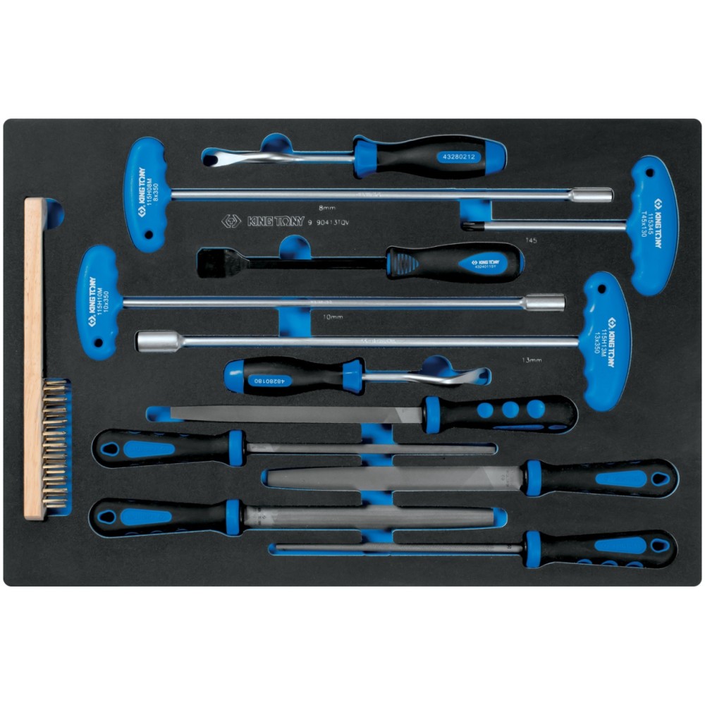 Набор напильников, ключей торцевых Т-типа, съемники клипс и металлическая щетка, ложемент, 13 предме