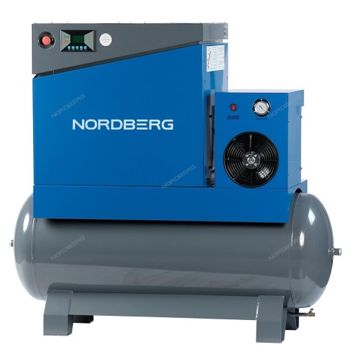 Компрессор винтовой, 7,5кВт, ресивер 350л, 10Бар, 900л/мин, осушитель NORDBERG NCA10RD