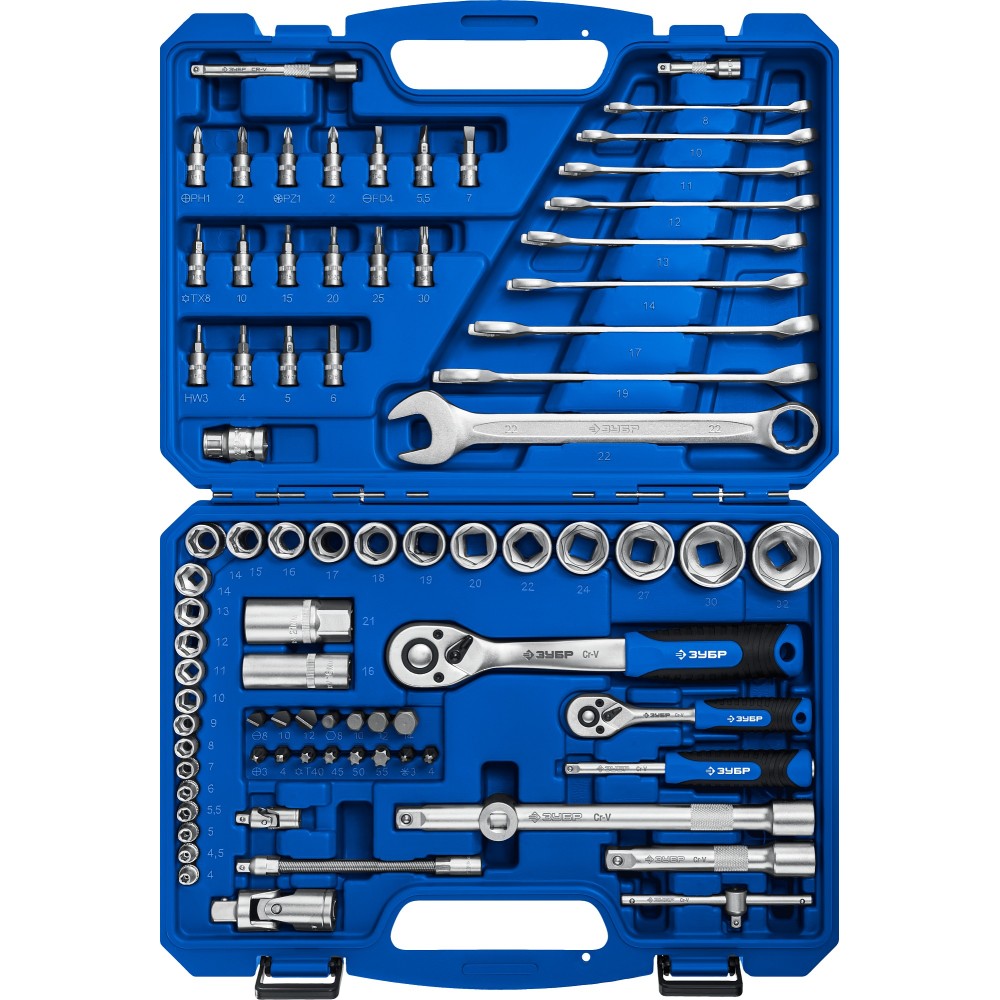 ЗУБР А-82, 82 предм.,(1/2_ + 1/4_), универсальный набор инструмента, Профессионал (27635-H82)