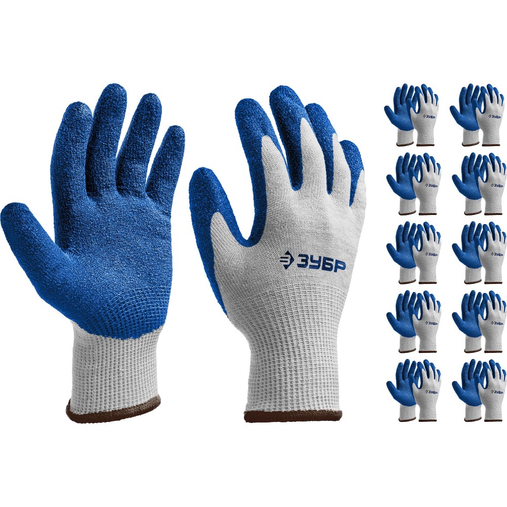 ЗУБР ЗАХВАТ, L-XL, х/б перчатки с текстурированным нитриловым обливом, повышенная износостойкость, 13 класс, 10 пар, Профессионал (11457-K10)