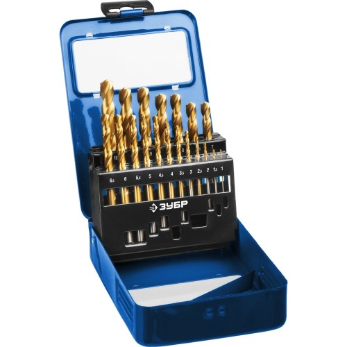 ЗУБР ТИТАН, 19 шт, (1-10 мм), сталь Р6М5, класс А, титановое покрытие, набор сверл по металлу, Профессионал (29617-H19)