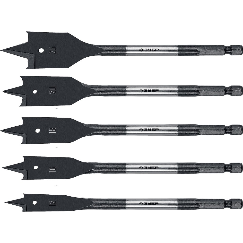 ЗУБР 5 шт, 12-16-18-20-25 мм, хвостовик HEX 1/4_, набор перовых сверл по дереву (29505-H5)