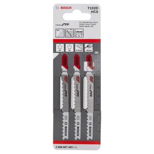 Набор пилок для лобзика по полипропилену Bosch T102D CleanPP 100мм 3шт (443)