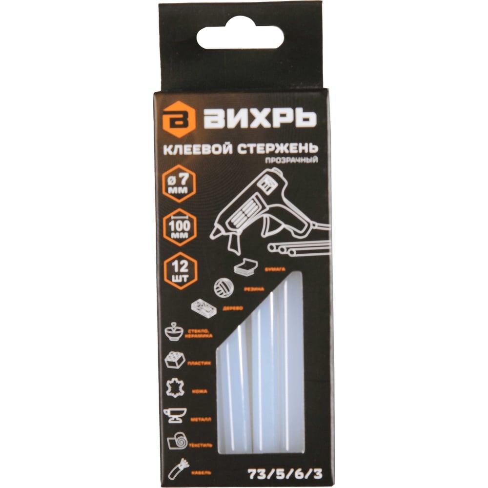 Клеевой стержень Вихрь 7x100 мм, 12 шт