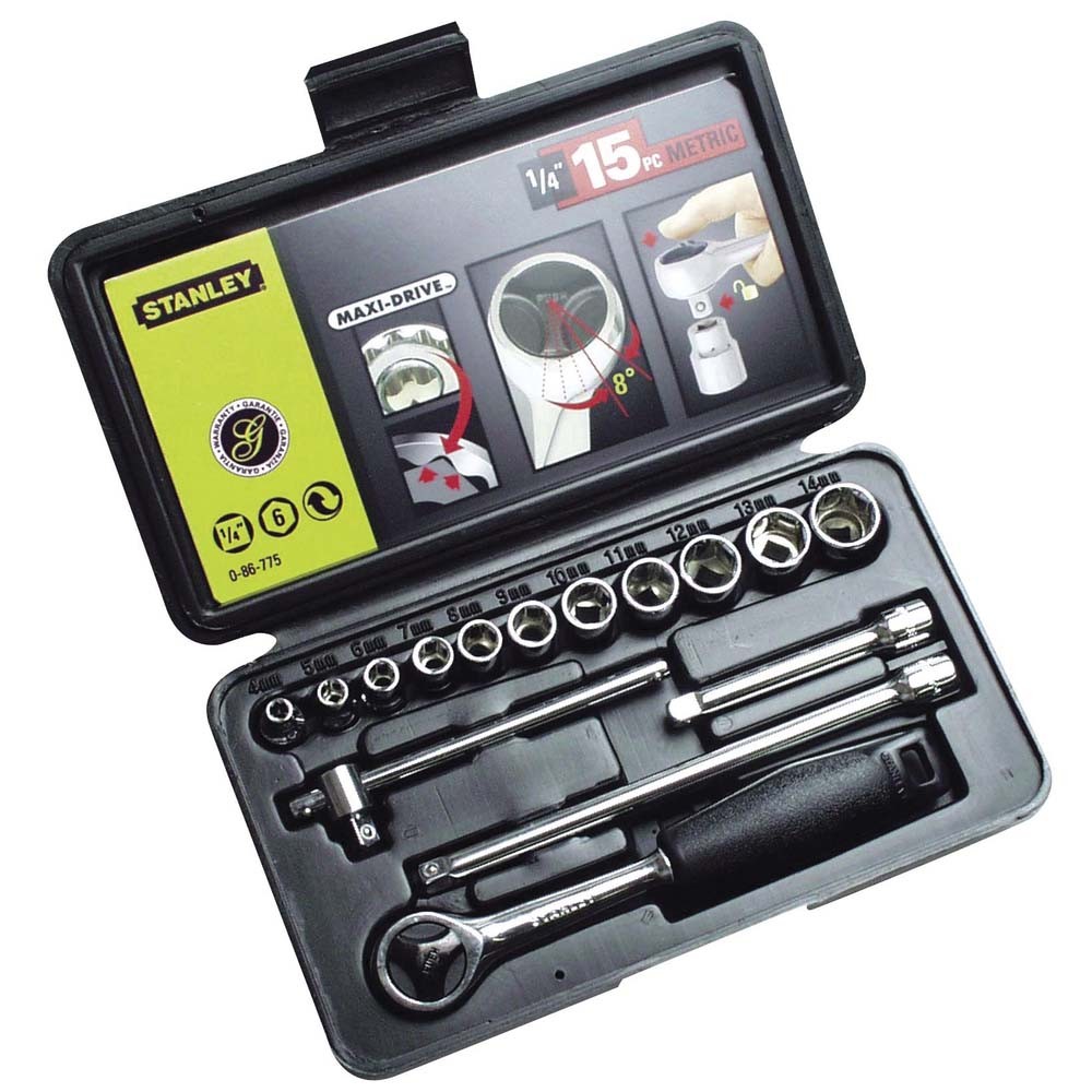 Набор торцевых головок 1/4" (15 предметов) -метрический STANLEY 0-86-775