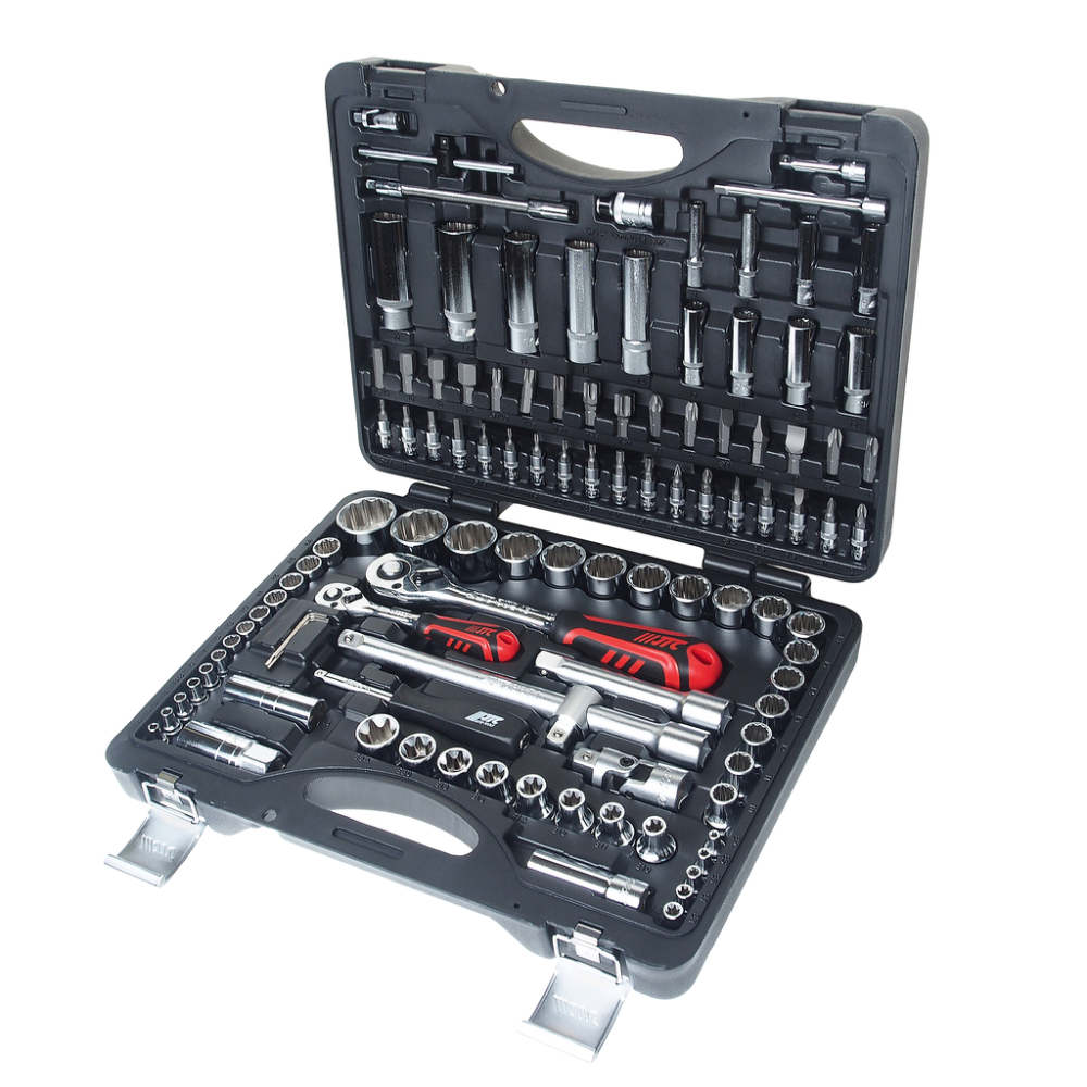 Набор головок торцевых,бит и бит-головок 1/4",1/2" 12-гранных 110 предметов в кейсе JTC