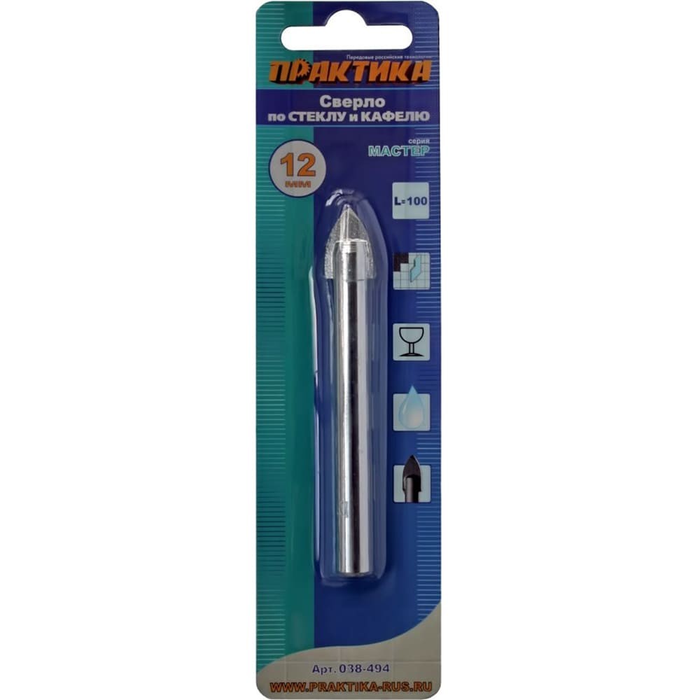 Сверло по стеклу Практика 12х100мм (038-494)