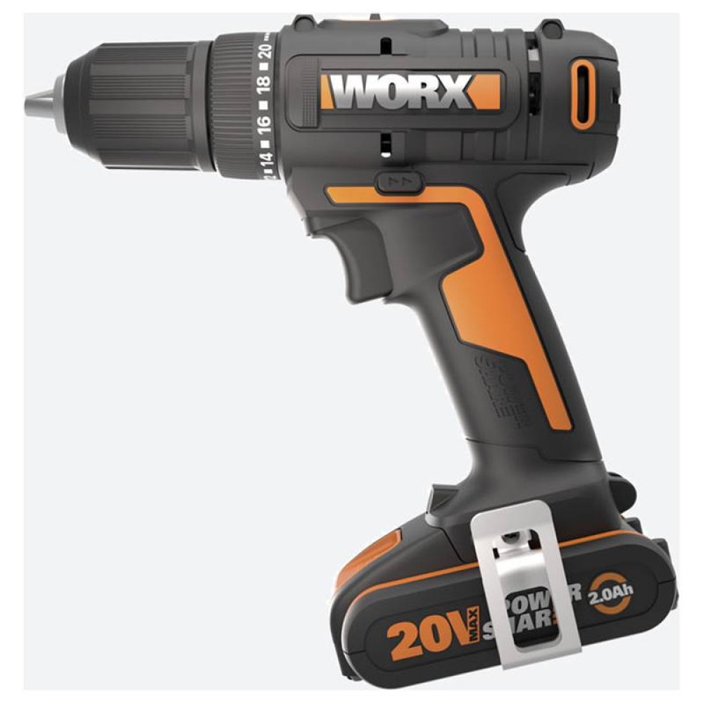 Дрель-шуруповерт аккумуляторная WORX WX108, 45Нм, 20В, 2Ач x2, ЗУ 2А, кейс