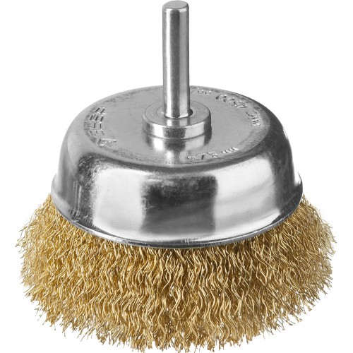 ЗУБР d 75 мм, витая латунированная, стальная 0.3 мм, чашечная щетка для дрели, Профессионал (3525-075)