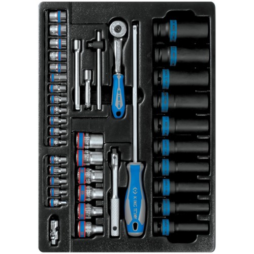 Набор ударных головок 1/2" и торцевых головок 1/4" с принадлежностями, ложемент, 40 предметов KING T