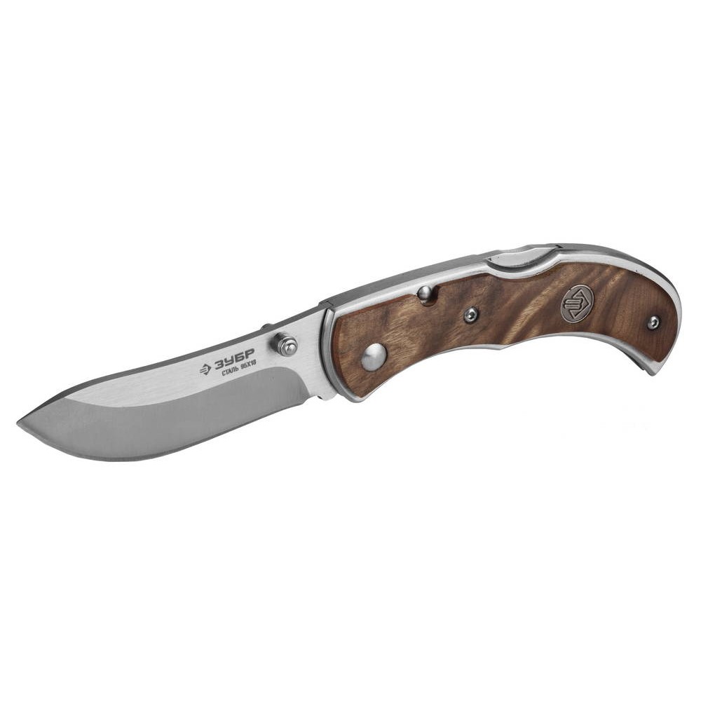 ЗУБР Скиф, 180 мм, лезвие 75 мм, рукоятка с деревянными накладками, складной нож (47712)