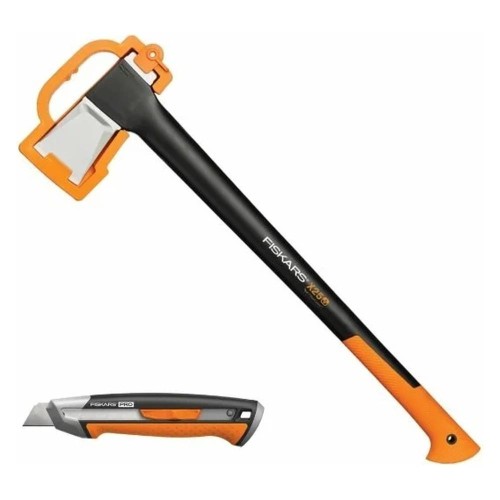 Набор Fiskars топор Х25 + нож строительный CarbonMax
