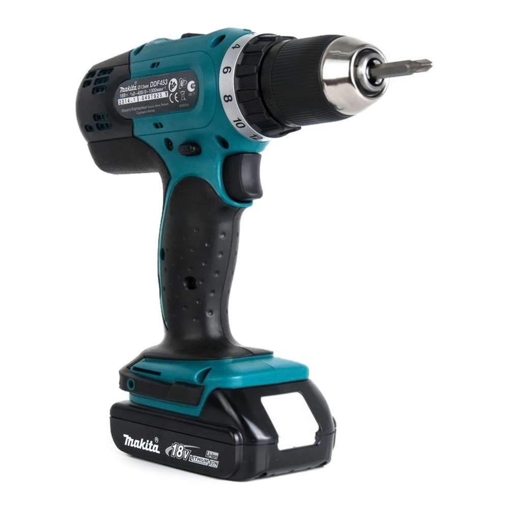 Аккумуляторная дрель-шуруповерт Makita DDF453SYE+набор сверл D-20769+очки PGW-180110/CLEAR+перчатки PGH-160350-L
